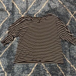 J.Jill WearEver Collection Black Striped Knit Top 3/4 Dolman Sleeves V-Neck